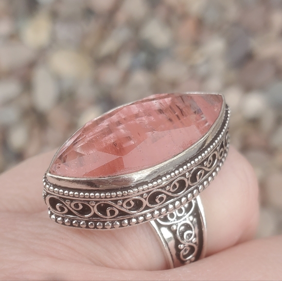 New Watermelon Quartz Crystal 925 Silver Ring. - Picture 4 of 16
